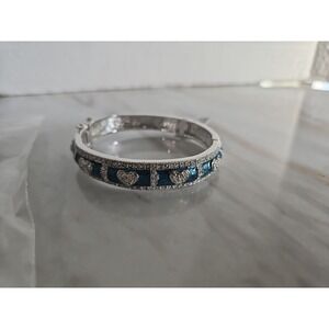 Lauren Adams Cuff Bracelet Teal With Hearts Msrp $249 Silver Tone Shiny